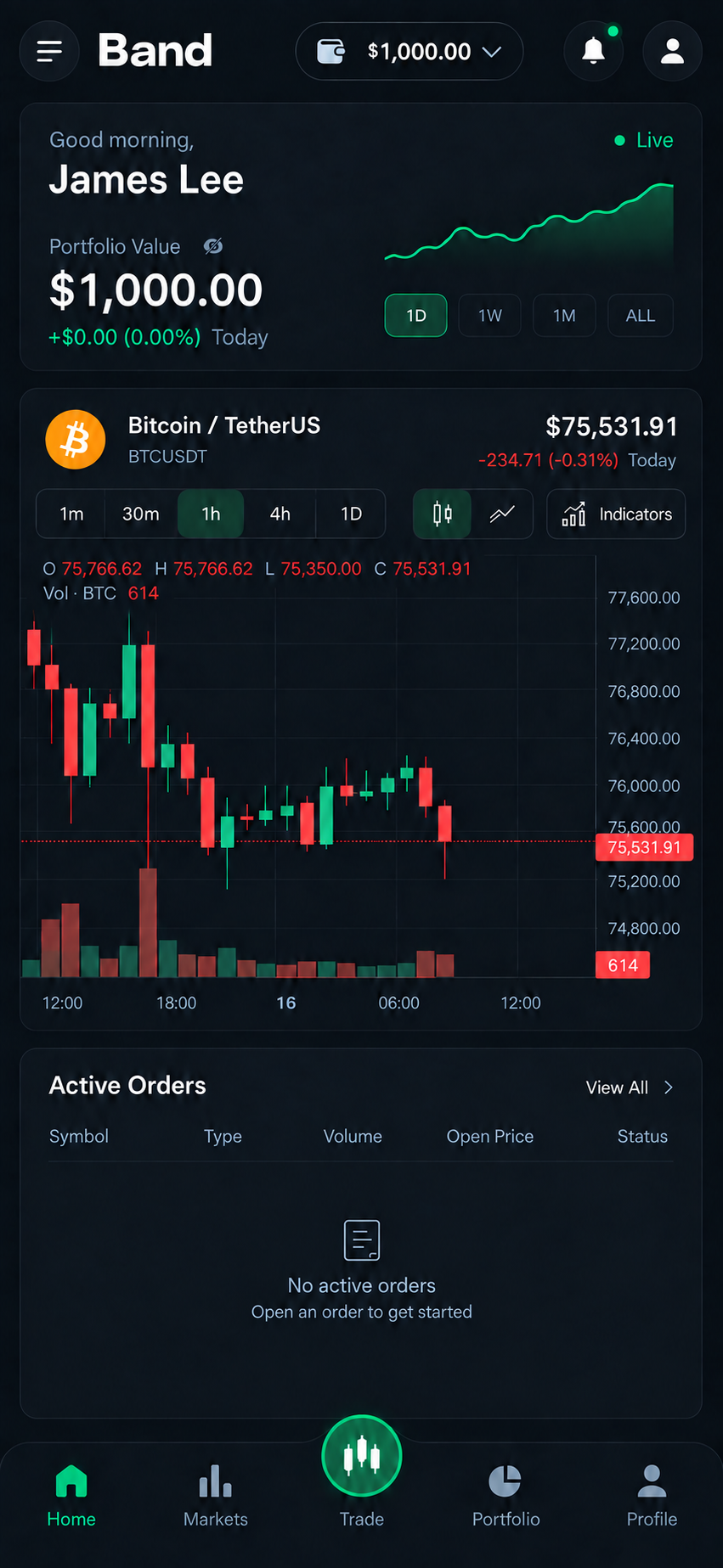 Band trading app screen